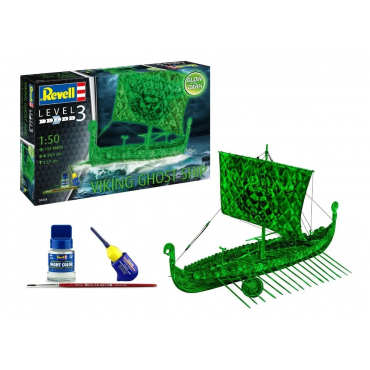 KIT PARA MONTAR REVELL NAVIO FANTASMA VIKING GHOST SHIP 1/50 131 PEÇAS COMPLETO COM TINTA NIGHT COLOR, COLA E PINCEL REV 05428